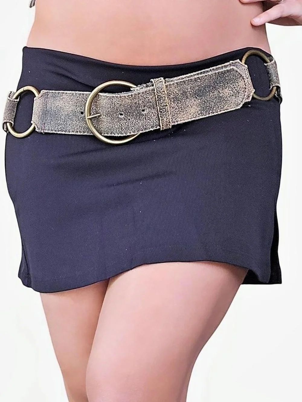 Vintage Rustic Genuine Leather Belt With Brass Rings Hoops Brown Grey